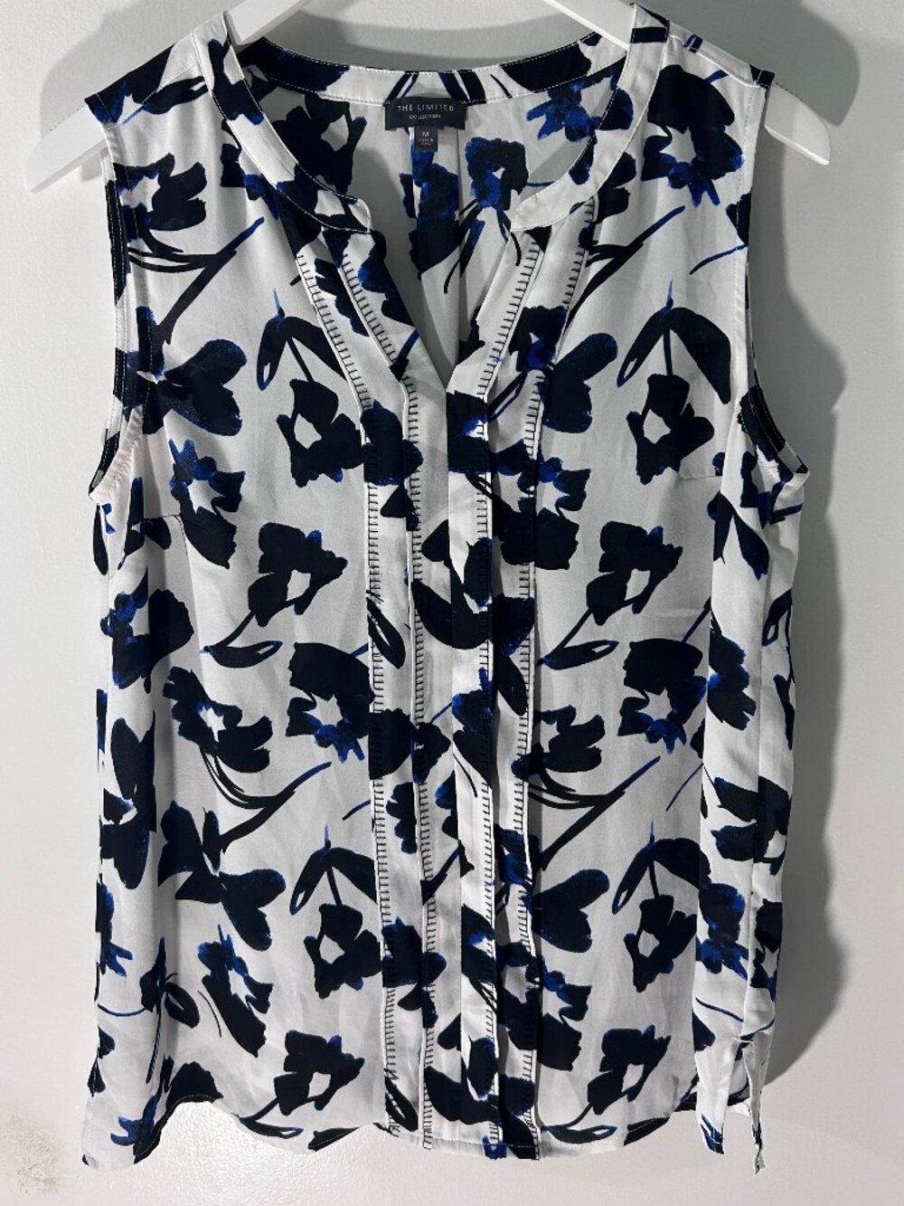 The Limited Collection Abstract Floral Blouse Navy Blue Black White Sleeveless M